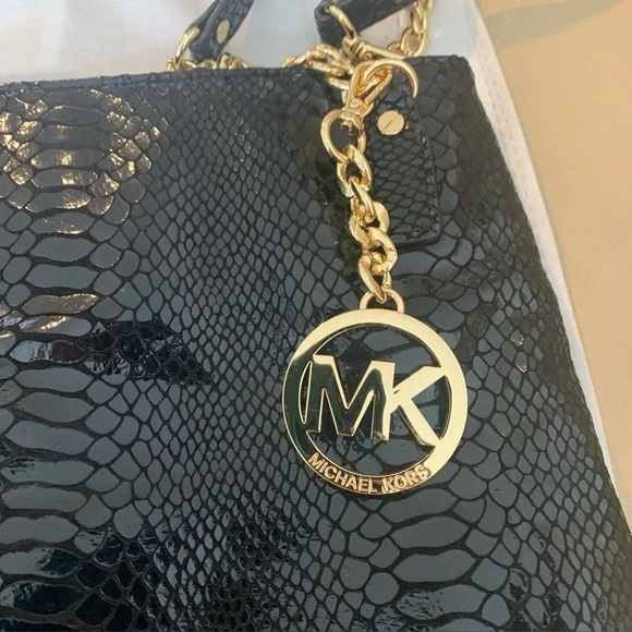 Michael Kors Jet Set Chain Black Messenger Embossed Leather 35F4GTCM2G Brand New - Picture 2 of 8